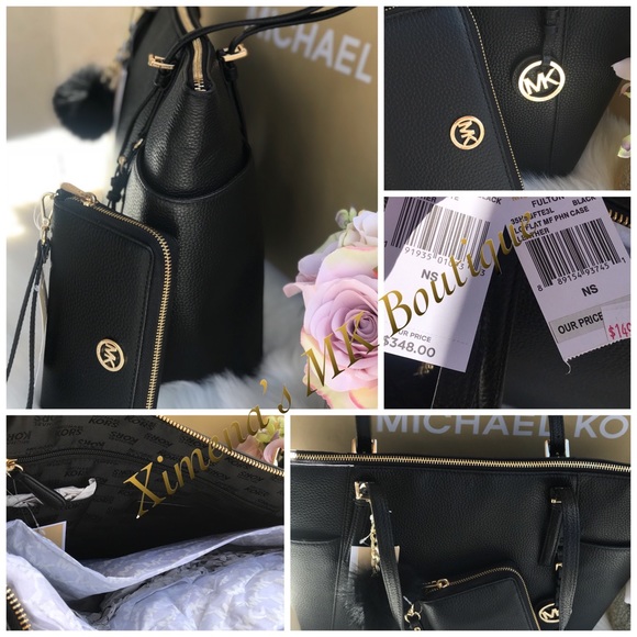 🌷MICHAEL KORS Black Pebbled Leather Tote Set - Picture 7 of 8